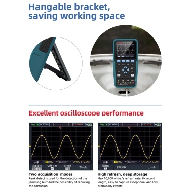 HANMATEK 50MHz Bandwidth Handheld Dual Channel 2 In 1 (Digital Oscilloscope+Multimeter) 3.5 Inch LCD Display Oscilloscope Voltage/Current/Resistance/Capacitance/Diode/On-off Test 4 1/2 True RMS Multimeter