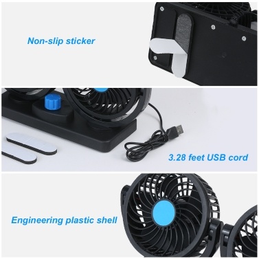 KKmoon 12V Dual-head USB Fan 360 Degree Rotating Desk Fan 6.5W Powerful Air Circulator Fan
