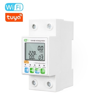 Tuya WiFi Intelligent Automatic Reclosing Protector Multifunctional Current Voltage Monitoring Meter LCD Display Switch Power Meter Protections Values Settable Mobilephone APP Control
