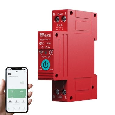 Tuya WiFi 1P Intelligent Circuit Breaker Single Phase Digital Display Metering Switch Voltage Current Protective Device Compatible with Alexa and Google Assistant for Voice Control