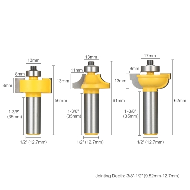 3PCS Glass Door Router Bit Kitchen Cabinet Doors Round Over Bead 1/2" Shank 1/2" Blade Wood Cutter for Wood Drilling Woodworking