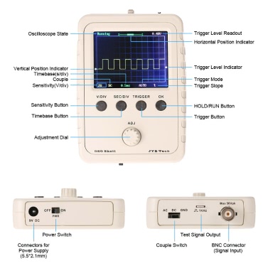 2.4" TFT Handheld Pocket-size Digital Oscilloscope DIY Kit Parts with Case SMD Soldered Electronic Learning Set 1MSa/s 0-200KHz