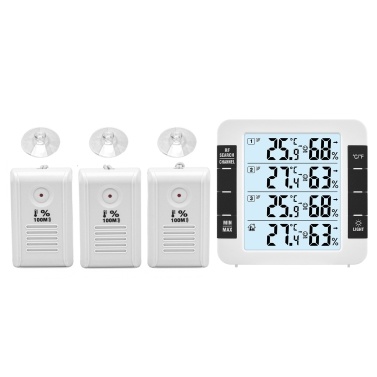 3 Channel Digital Indoor Outdoor Thermohygrometer with Remote Sensor 328ft/ 100m Backlight Thermometer Humidity Meter Comfortable Level Temperature Humidity Monitor with 3 Transmitters for Home Office