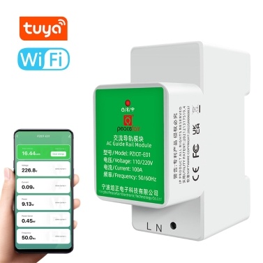 Intelligent Single-phase Wifi Electricity Meter 35mm DIN Rail Installation Voltage and Current Meter BT Connection Smartphone Peacefair Tuya Dual APP Remotely Control Compatible with Android iOS Syste