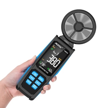 Handheld High Accuracy Anemometer Double Bearing 8-blade Fan Digital Anemometer LCD Backlit Color Display Wind Speed Meter Six Measurement Modes with Data Hold and Low Battery Indication Function
