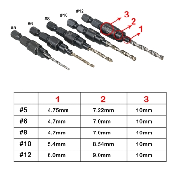 5pcs HSS Countersink Drill Cone Bit Set 1/4" Hex Shank Quick Change Taper Drill for Woodworking Screw Carpentry Reamer Chamfer Milling