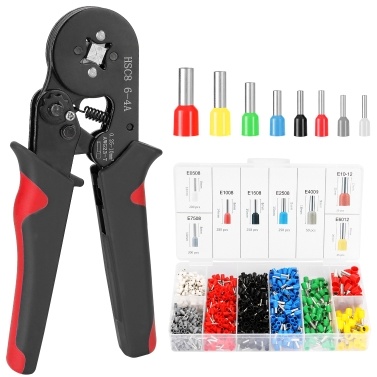 HSC8 6-4 0.25-10m㎡ AWG23-7 Ferrule Crimping Tool Kit High Hardness Crimper Plier with 1200pcs Wire Ferrules Crimp Ends Terminal