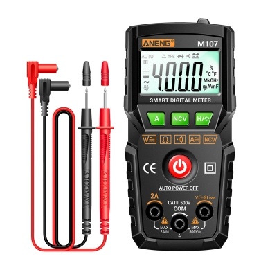 ANENG M107 Smart Digital Multimeter 4000 Counts NCV Universal Meter Handheld Multifunctional Tester Voltmeter Ammeter with Backlight Flashlight AC/DC Voltage & Current Resistance Measurement Zero Fire