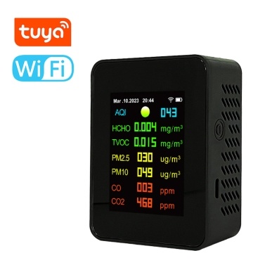Tuya Wifi Portable Air Quality Meter 7in1 PM2.5 PM10 Carbonic Oxide CO2 TVOC HCHO AQI Tester
