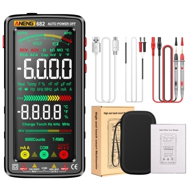 ANENG 682 6000 Counts Large LCD Digital Multimeter Smart Anti-burn Rechargeable Universal Meter VA Reverse Screen NCV Tester with Flashlight for Voltage Current Resistance Capacitance Temperature Freq