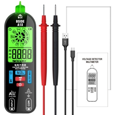 BSIDE Handheld Digital Multimeter Electric Test Pen Professional Voltage Resistance Diode Tester Live Wire Recognition Meter with Automatic Shutdown and Flashlight Function
