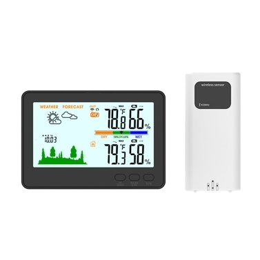 Indoor Outdoor Thermometer Hygrometer 433MHz Wireless Weather Station LCD Backlit Temperature Humidity Monitor with 328ft/100m Remote Transmitter Barometric Pressure Display Low Battery Alert
