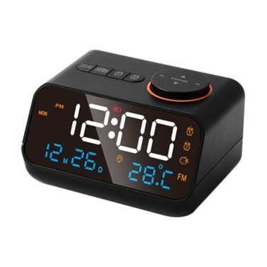 Multifunctional Alarm Clock with FM Radio Rechargeable LED Digital Clock with Temperature and Humidity Display Support Sound-Activated/Keep-on Switching, Brightness/Volume Adjustable, Snooze Function