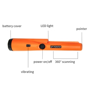 Portable Handheld Metal Detector Pinpointer 360° Scanning Treasure Finder Vibrate with High Sensitivity Pin Pointer Waterproof Pinpointing Probe
