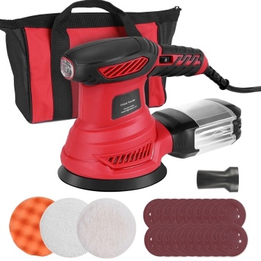 300W Random Orbit Sander 2.5-Amp Orbital Sander with 6 Variable Speeds 13000 OPM 20pcs Sanding Discs Sponge Disc Wool Disc Tool Bag Efficient Collector for Woodworking Sanding Detailing Finishing