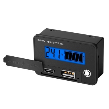 Two-wire Digital Voltage Meter 8-30VDC Battery Capacity Voltage Tester Type-C USB-A Dual Output Voltmeter Digital Display with Low Voltage Alarm Setting and Power Failure Memory Functions