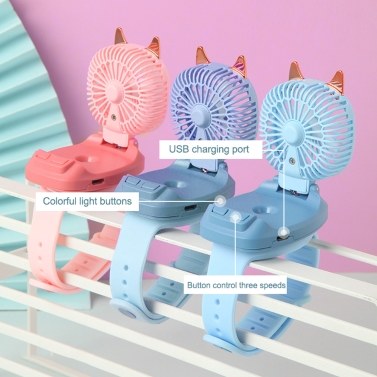 Cartoon Wristband Type Electric Fan with Colourful Light Summer Fan Children