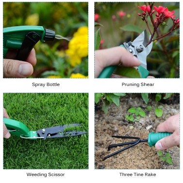 Garden Tool Set 10pcs Stainless Steel Garden Tool Kit with Organizer Case Heavy Duty Gardening Work Set Including Pruner, Rake, Big and Small Shovel, Sprayer, Weeding Scissor, Potted Gadget and More