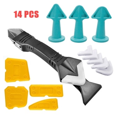 KKmoon 14 PCS Caulk Remover Tools 3 in 1 Metal Scraper with 6 Silicone Pads Grout Angle Scrapers Caulking Nozzle Applicator Sealant Finishing Tools for Kitchen Bathroom Window Ceramic Tile Floor