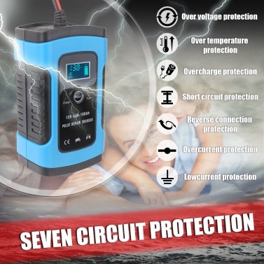 12V 6A Full Automatic Car Battery Charger Intelligent Fast Power Charging Pulse Repair Chargers Wet Dry Leadacid Battery-chargers with Digital LCD Display