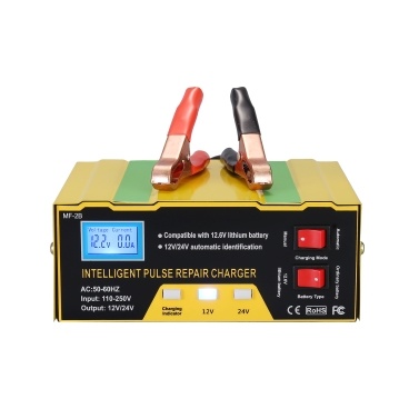 12V/24V Battery Charger Intelligent Pulse Repair Type Charger with Digital Display for Car Cell Motorcycle Battery US Plug