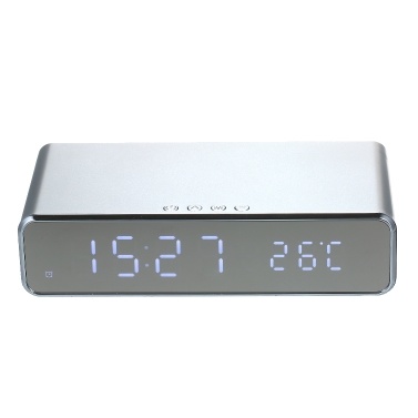 Wireless Charger Desk Clock LED Digital Clock Temperature Meter ℃/ ℉ Switchable Wireless Charging Device Multifunctional LED Alarm Clock with Calendar for Home Office Dormitory