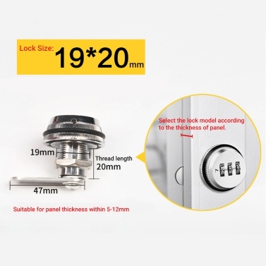 XT20 Combination Cam Lock Zinc Alloy Password Coded Lock Security Locks 3-Digit Rotary Tongue Lock for Safety of Cabinet Drawer Cupboard Closet Box