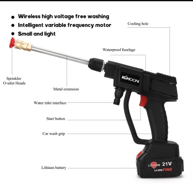 KKmoon 21V Cordless Portable Car Washing Tools 4L/min Water Flows Garden Watering Agricultural Irrigation Multipurpose Utility Tools with 5 Meters Water Pipe+2 Nozzles+Foam Pot +Filter