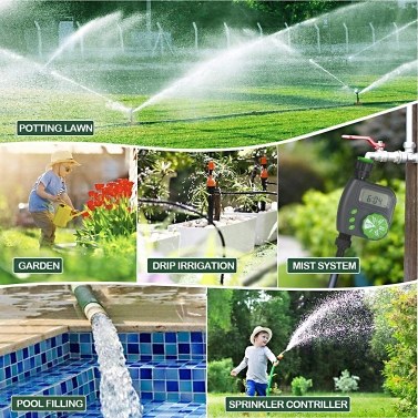 Digital Irrigation Timer Garden Watering Controller Programmable Single-Outlet Hose Faucet Watering Timer IP4 Waterproof Rain Delay Auto & Manual Mode for Garden Lawn