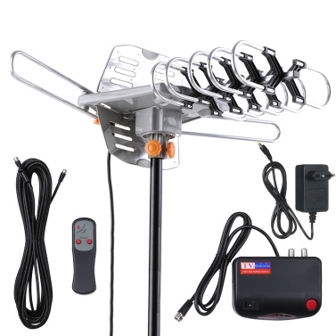 Digital Amplified Outdoor TV Antenna 150Mile Range with 33ft Coax Cable Support 2 TVs-UHF/VHF/1080P/4K 360 Degree Rotation for All TVs-with Remote Control Weather Resistant