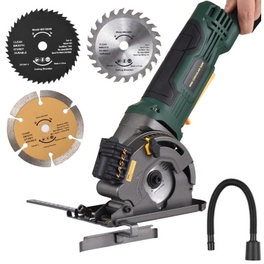 580W 4.8A  3700RPM Mini Circular Saw Corded  Electric Compact Circular Saw with Laser Guide Scale Ruler Vacuum Port 3 Blades for Cutting Wood Tile Plastic Soft Metal