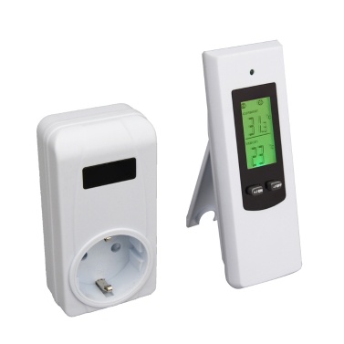 Household Wireless Thermostat Controller and Socket Set Heating Cooling Modes Object Temperature Setting ℃ ℉ Switchable Green Backlight LCD Display with Low High Temperature Alarm Function