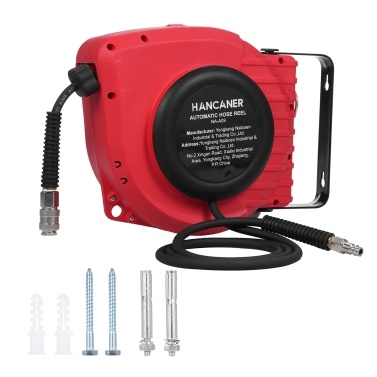 15+1.5m Compact Telescopic Air Hose Reel with Couplings Spring-loaded Compressed Air Hose with Self-guiding Reel and 180° Swivel Mounting