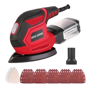 Detail Sander 1.6A 200W 14000 OPM Compact Sander Efficient Dust Collection System with 2pcs Polishing Pads & 20pcs Sandpapers for Tight Spaces Sanding/Polishing in Home Decoration & DIY
