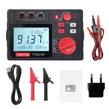 YERTAI Digital Insulation Resistance Tester 100V/200V/500V/1000V/2500V Voltmeter 0 to 100G ohm Meter Megohmmeter