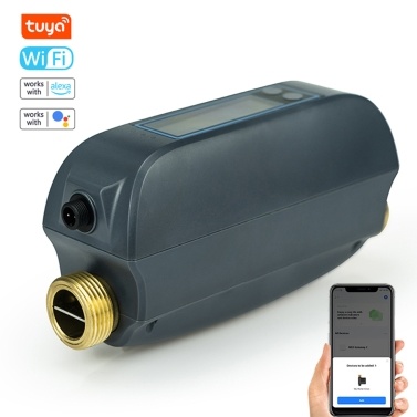 Tuya WiFi Intelligent Watervalve Dual-Band Flowrate Meter Mobilephone APP Control Efficient Home Water Management Device Compatible with Tmall Genie Alexa Google Assistant for Voice Control