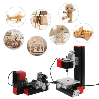 Mini DIY 6 in 1 Multipurpose Machine Multi-functional Motorized Transformer Jigsaw Grinder Driller Plastic Hardware Lathe Wood Lathe Drilling Sanding Turning Milling Sawing Machine Tool Kit Metal Version