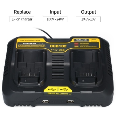DCB102 Replacement Charger for DEWALT DCB102 20-volt MAX Jobsite Charging Station Dual USB Ports Dewalt Battery Charger Tools