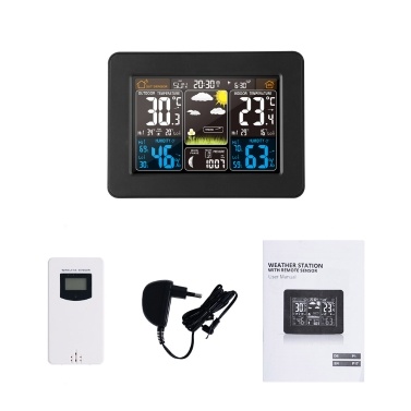 FJ3365 Color Weather Station Indoor/Outdoor Wireless Temperature Humidity Barometer Thermometer Hygrometer Electronic Desk Table Clocks Weather Forecast with Outdoor Sensor