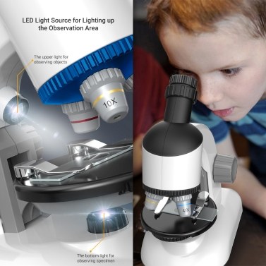 Kids Microscope Objects and Specimen Observation 40X~800X Magnification Mini Desktop Beginner Microscope Kit with Battery and LED Light