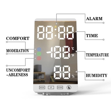 Big LED Display Screen Temperature Humidity Time Display Mirror Intelligent Alarm Clock Home Household Office Hotel Multifuntion Utility Tool