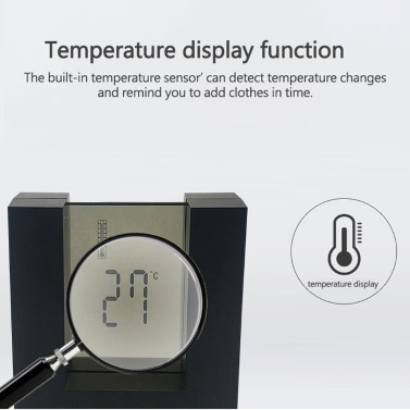 Digital Table LCD Alarm Clock Temperature Meter Timer Modern Electric Bedroom Clock Rotation Sensor Perpetual Calendar