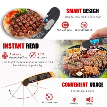 Thermometer Digital Instant Read Meat Thermometer Food Cooking Temperature Tester with Rotatable Probe Backlight for Grill BBQ Milk Kitchen Use