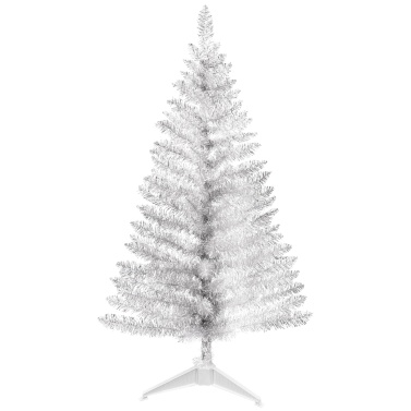4FT Silver Christmas Tree 50LEDS Easy Assembly 115 Branch Tips Artificial Holiday Xmas Tree with Sturdy Metal Stand for Home Party Office Decorations