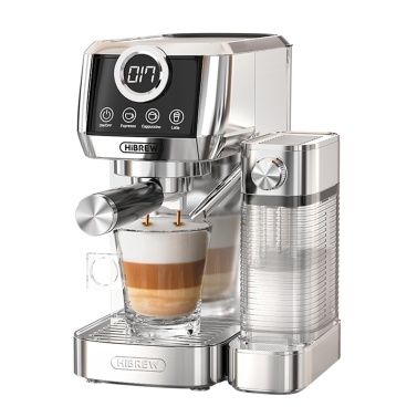 HiBREW H13A 3 in 1 Semi Automatic Coffee Machine, 6 Coffee Modes, 20Bar Extraction Pressure, 1.3L Removable Water Tank, 51mm Aluminum Alloy Handle, Dual Boiler System, 3 Adjustable Temperature Levels