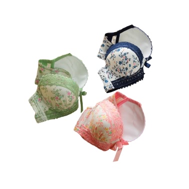 Sexy Women Girls Bra Floral Print Lace Bow 3/4 Cups Push Padded Adjustable Straps Underwire Lingerie Underwear Pink/Green/Blue