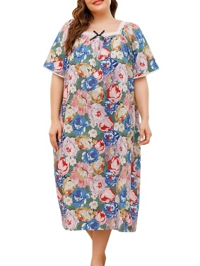 Women Lounger Dress Vintage Plus Size Loose Nightgowns Lounging Pyjamas