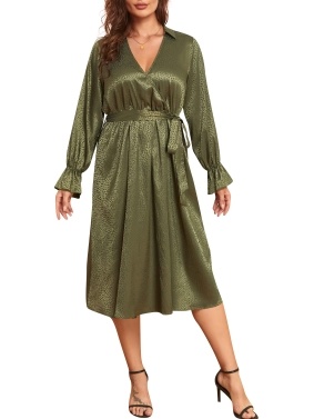 Women Plus Size Dress Long Sleeve Leopard Casual Holiday Dress