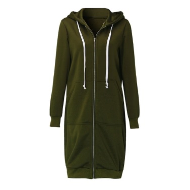 New Fashion Women Hoodie Long Hooded Sweatshirts Coat Casual Pockets Zipper Solid Outerwear Jacket