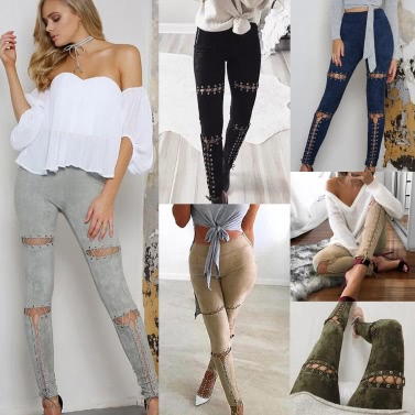 New Sexy Women Faux Suede Leggings Lace-Up Bandage High Waist Skinny Pants Tights Slim Bodycon Pencil Trousers